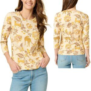 NWT New $178 J.McLaughlin Signature Sand Gold Tigris Knit 3/4 Sleeve Top Size M